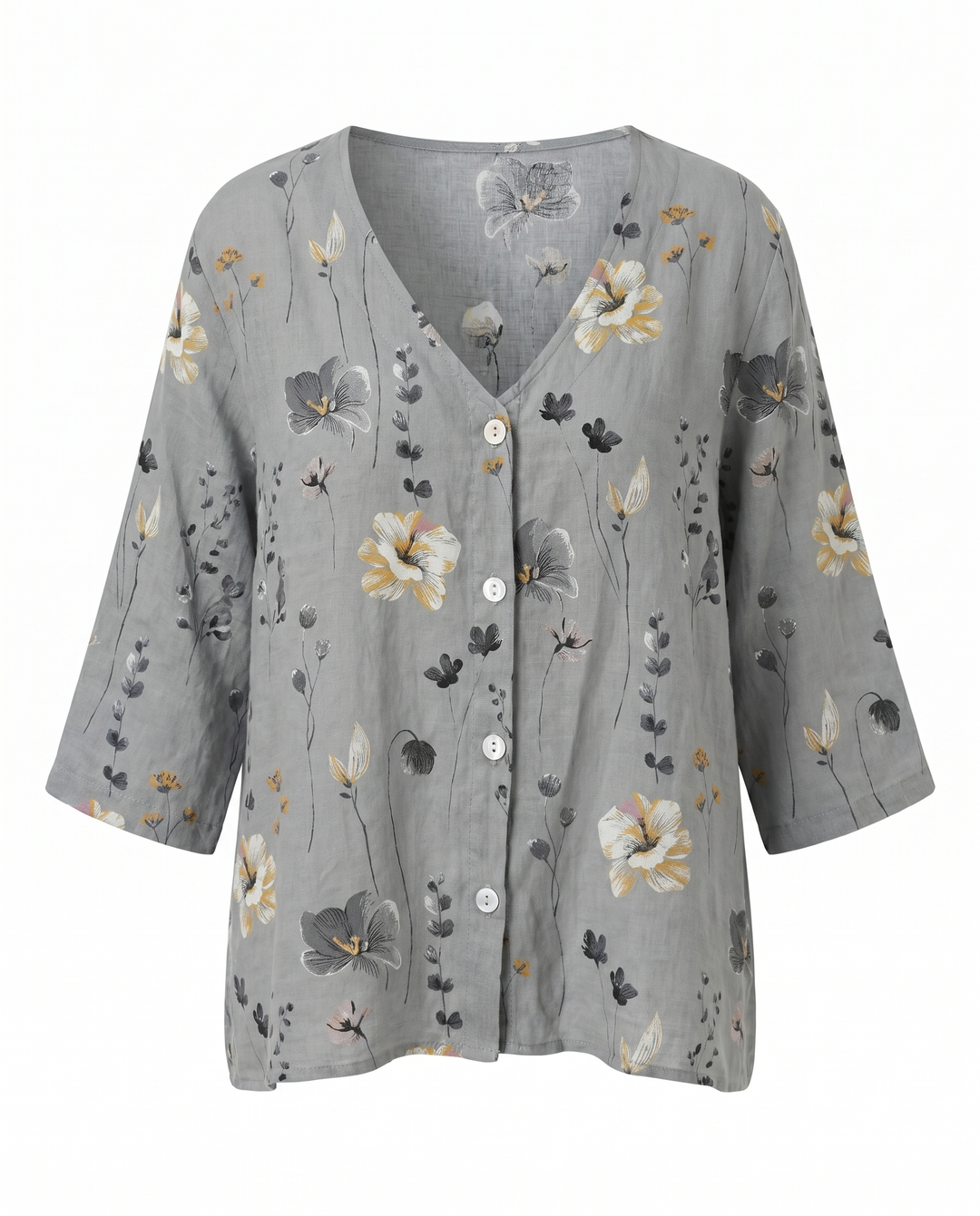Floral V-Neck Blouse with 3/4 Sleeves for Women
