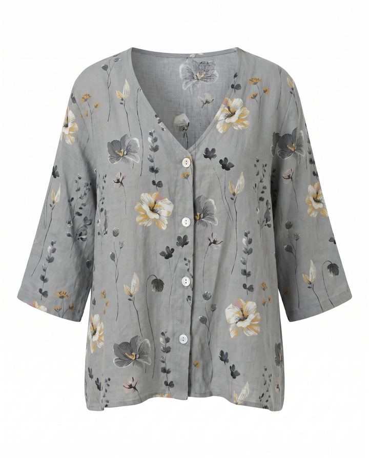 Floral V-Neck Blouse with 3/4 Sleeves for Women