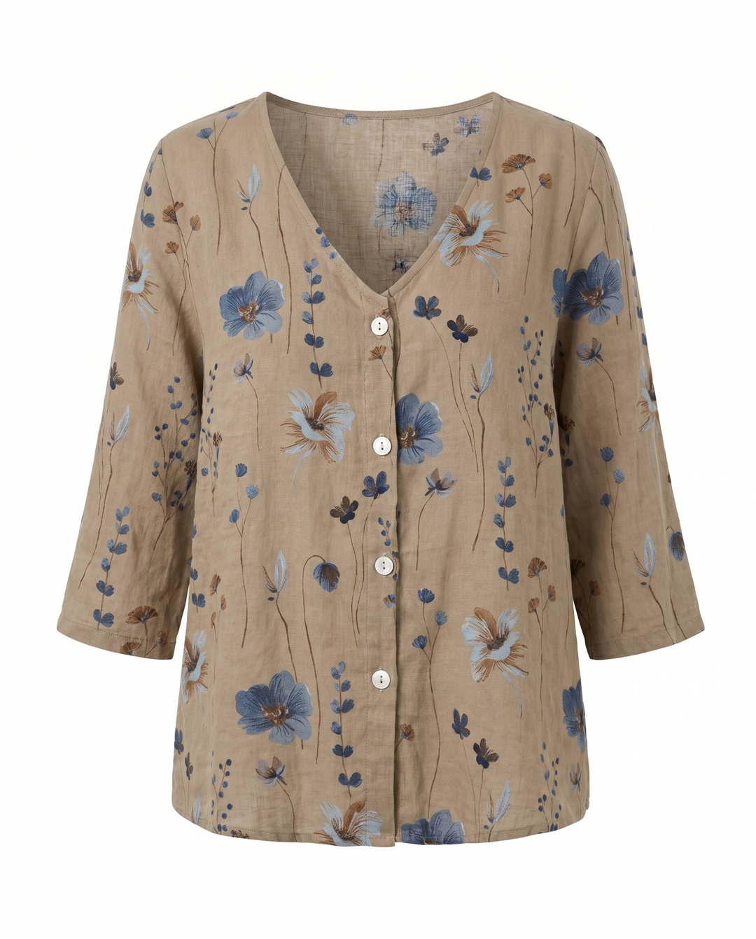Floral V-Neck Blouse with 3/4 Sleeves for Women