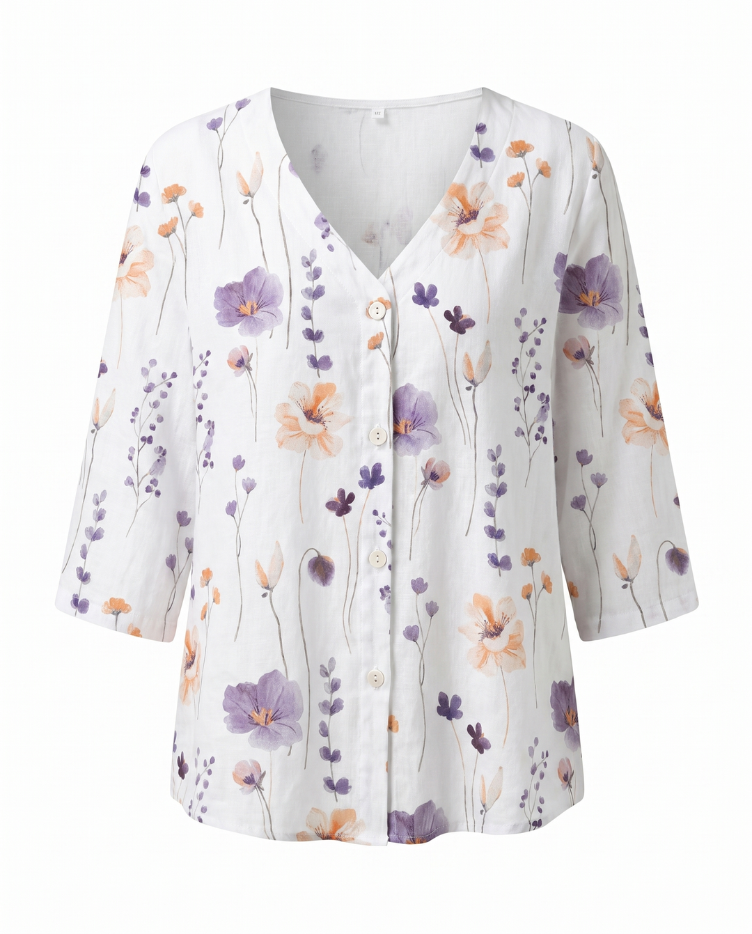 Floral V-Neck Blouse with 3/4 Sleeves for Women