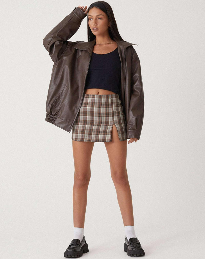 Oversized Faux Leather Zip Jacket for Women